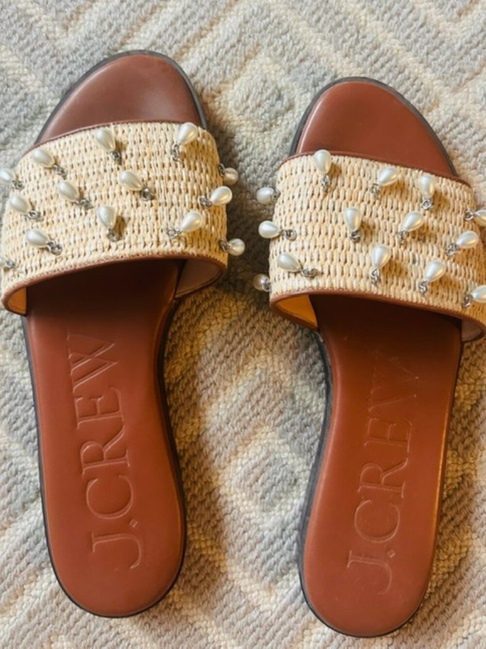 J. Crew Georgina woven faux raffia sandals with pearls